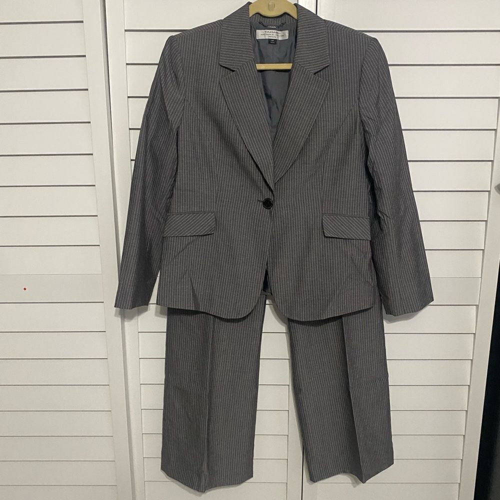 Classic Gray Pinstripe Blazer and Pants Set